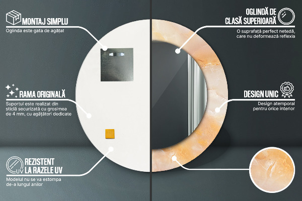 Oglinda rotunda imprimata Marmură onyx