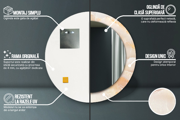 Oglinda rotunda imprimata Marmură onyx