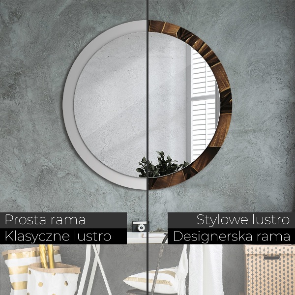 Oglinda rotunda imprimata Frunze de banane maro