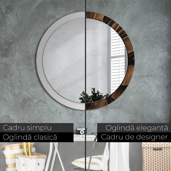 Oglinda rotunda imprimata Frunze de banane maro