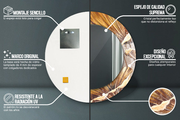 Oglinda rotunda imprimata Frunze aurii