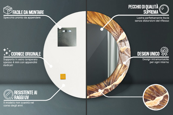 Oglinda rotunda imprimata Frunze aurii