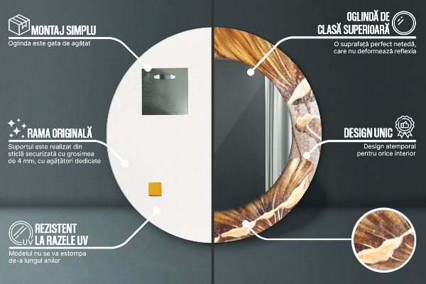 Oglinda rotunda imprimata Frunze aurii