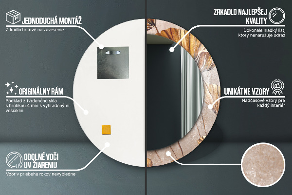 Oglinda rotunda imprimata Frunze aurii