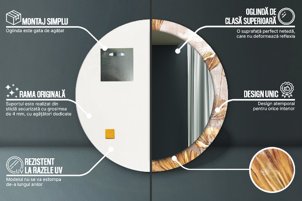 Oglinda rotunda imprimata Frunze aurii