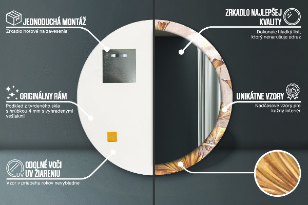 Oglinda rotunda imprimata Frunze aurii