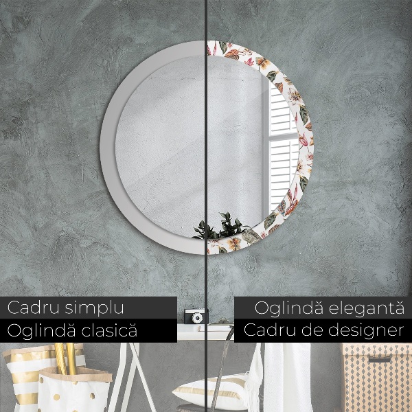 Oglinda rotunda imprimata Flori de epocă
