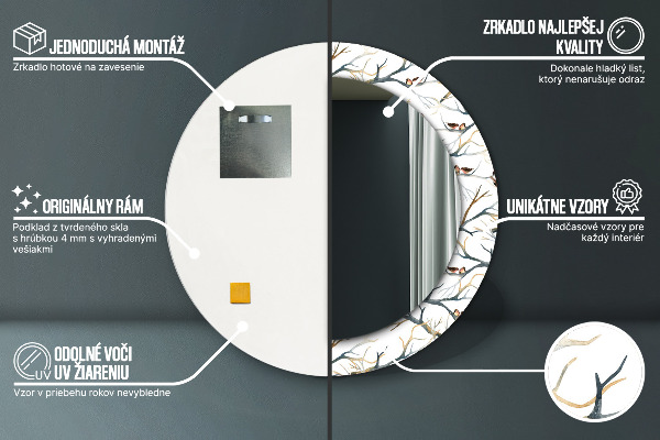Oglinda rotunda imprimata Vrăbii păsări păsări ramuri