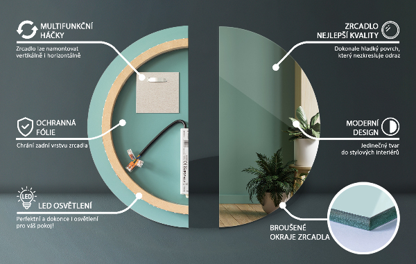 Rotunda oglinda de baie iluminare led fi 70 cm