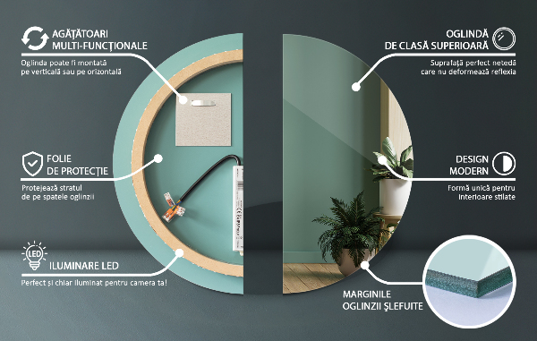 Rotunda oglinda de baie iluminare led fi 70 cm