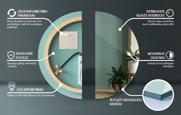 Rotunda oglinda baie cu led fi 90 cm