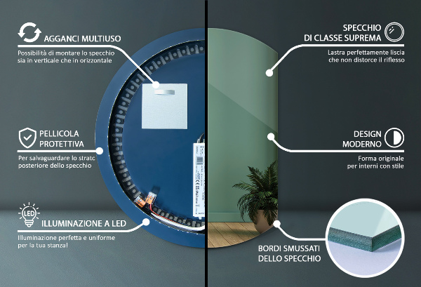 Oglindă cu cerc trunchiat accesoriu elegant cu iluminare led 74x90 cm