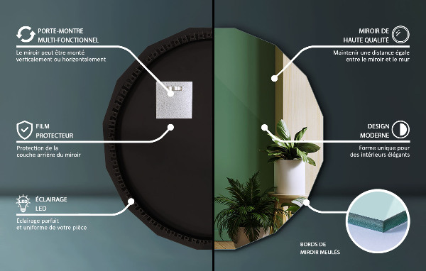 Oglindă poligonală LED 50x50 cm