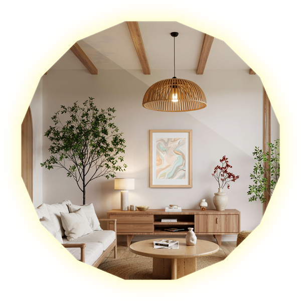 Oglindă poligonală LED 80x80 cm