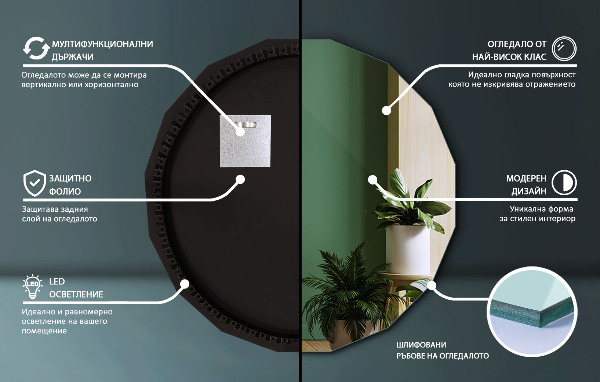 Oglindă poligonală LED 80x80 cm