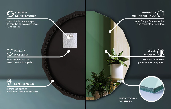 Oglindă poligonală LED 80x80 cm