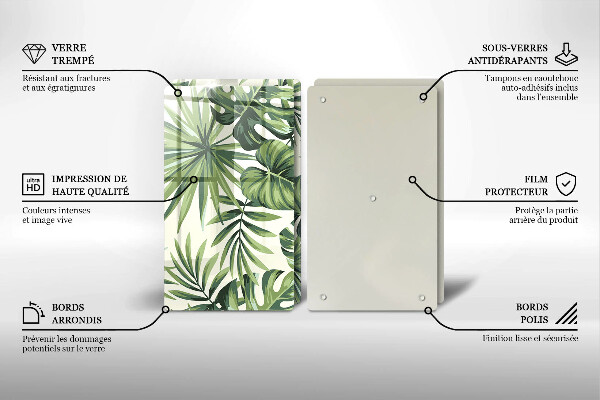 Placă din sticla protectie perete Ilustrație cu frunze de monstera