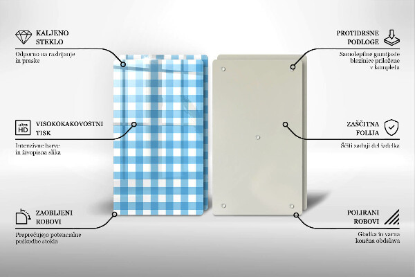 Placă sticla protectie aragaz Model în carouri albastre și albe