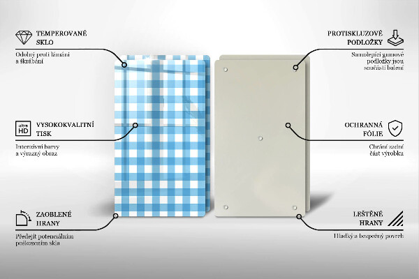 Placă sticla protectie aragaz Model în carouri albastre și albe