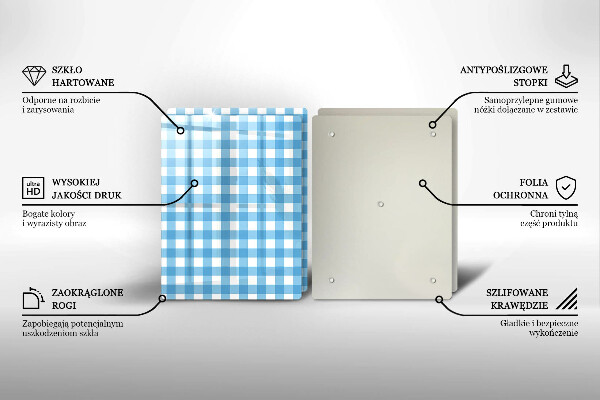 Placă sticla protectie aragaz Model în carouri albastre și albe