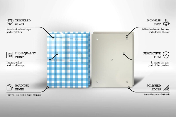 Placă sticla protectie aragaz Model în carouri albastre și albe