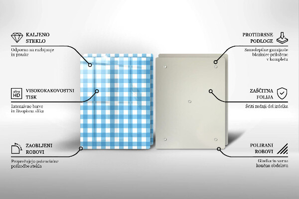 Placă sticla protectie aragaz Model în carouri albastre și albe