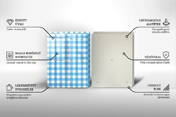 Placă sticla protectie aragaz Model în carouri albastre și albe