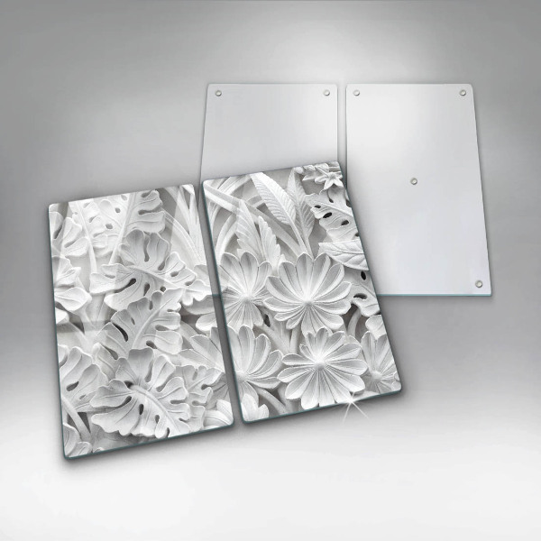 Placa din sticla protectie perete bucatarie Flori albe