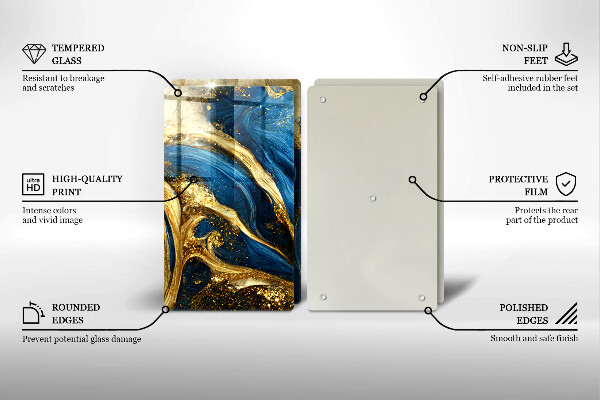 Placa din sticla protectie perete bucatarie Marmură albastră și aurie