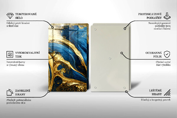 Placa din sticla protectie perete bucatarie Marmură albastră și aurie