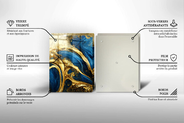 Placa din sticla protectie perete bucatarie Marmură albastră și aurie