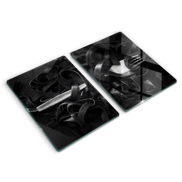 Placa din sticla protectie perete bucatarie Paste tagliatelle negre