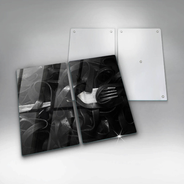 Placa din sticla protectie perete bucatarie Paste tagliatelle negre