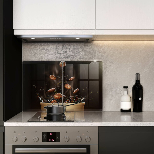 Placă din sticla protectie perete Boabe de cafea fierbinți