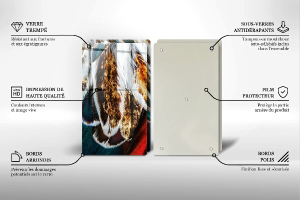 Placă sticla protectie aragaz Pene de pasăre boho