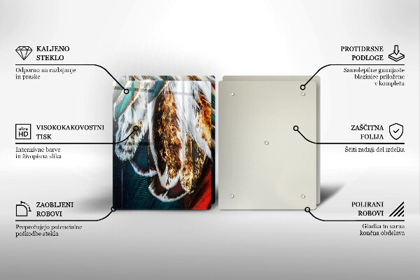 Placă sticla protectie aragaz Pene de pasăre boho