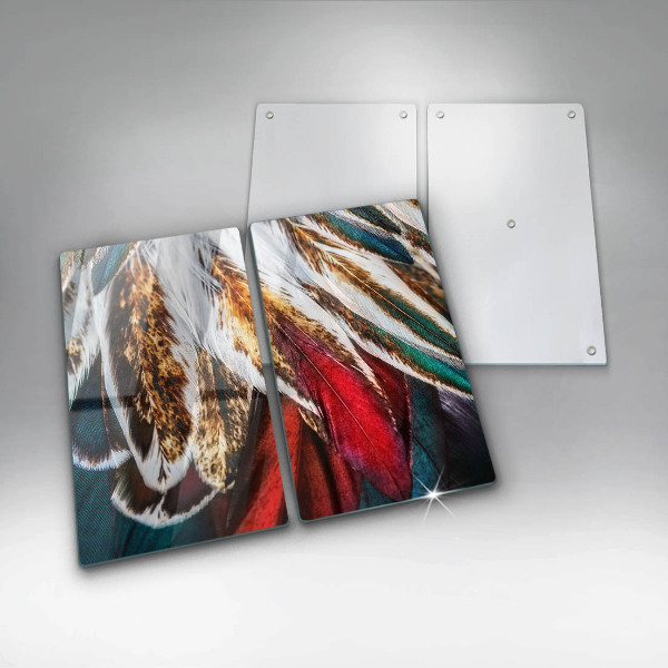 Placă sticla protectie aragaz Pene de pasăre boho