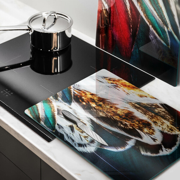 Placă sticla protectie aragaz Pene de pasăre boho