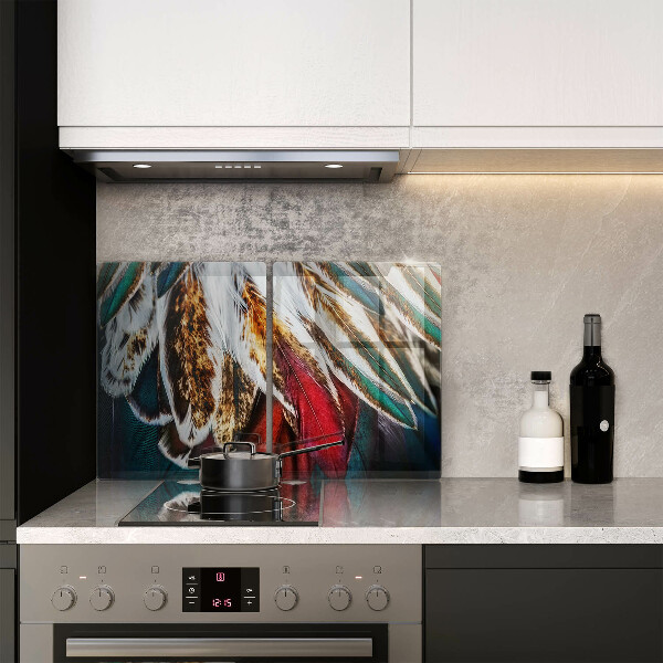 Placă sticla protectie aragaz Pene de pasăre boho