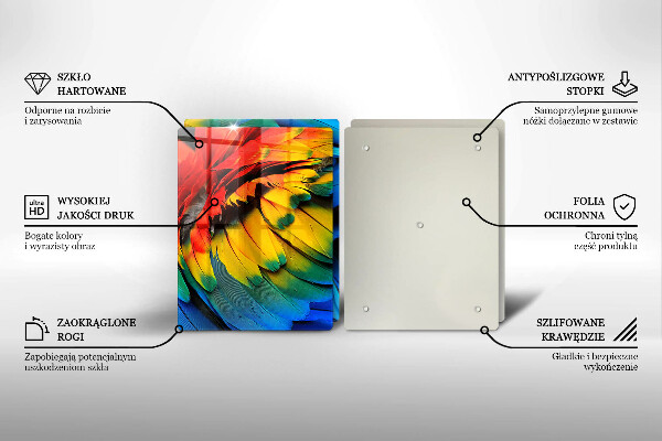 Placă sticla protectie aragaz Pene de papagal colorate