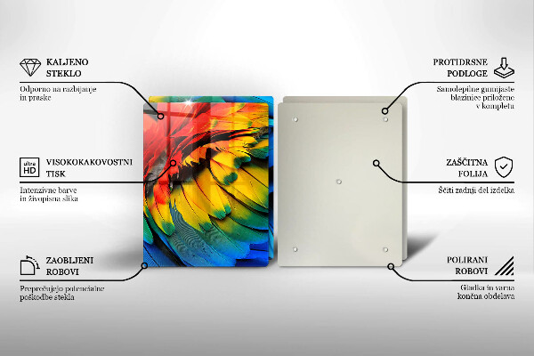 Placă sticla protectie aragaz Pene de papagal colorate