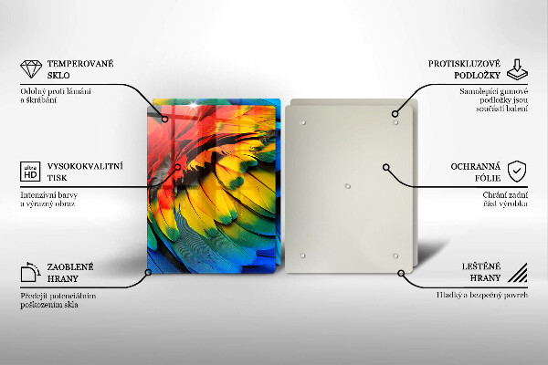 Placă sticla protectie aragaz Pene de papagal colorate