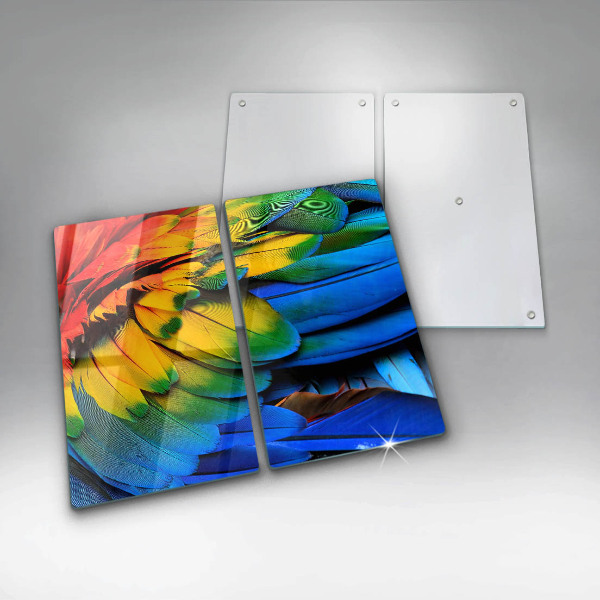 Placă sticla protectie aragaz Pene de papagal colorate