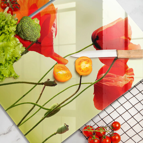 Placă sticla protectie aragaz Flori roșii de maci