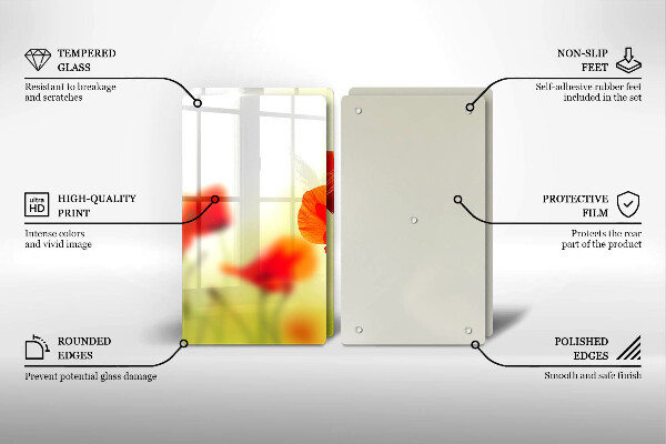 Placă sticla protectie aragaz Flori roșii de maci