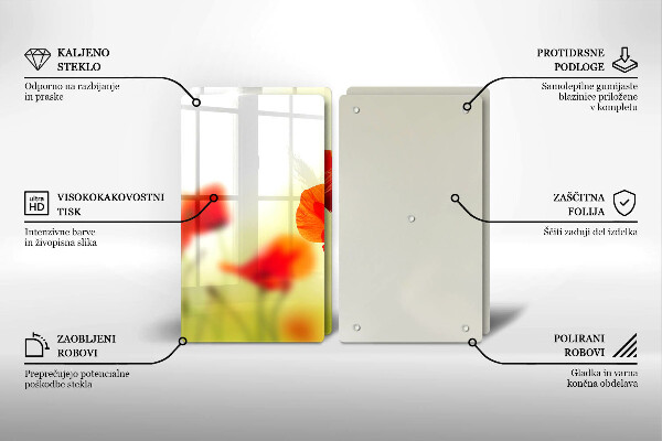 Placă sticla protectie aragaz Flori roșii de maci