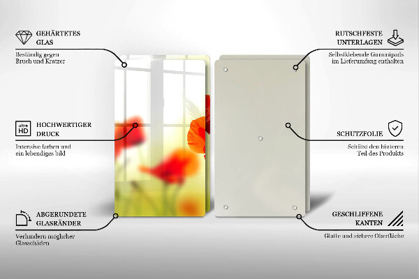 Placă sticla protectie aragaz Flori roșii de maci