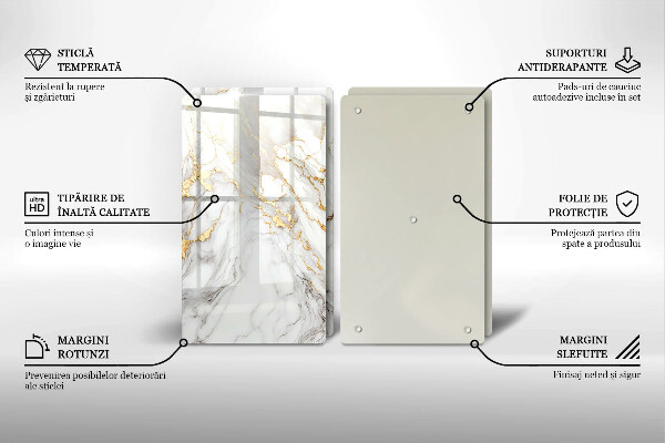 Placă din sticla protectie perete Marmură ușoară cu aur