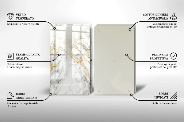 Placă din sticla protectie perete Marmură ușoară cu aur