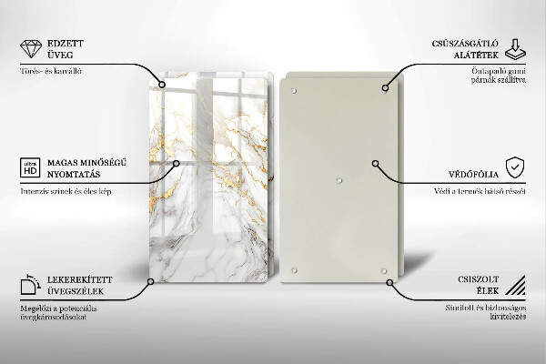 Placă din sticla protectie perete Marmură ușoară cu aur